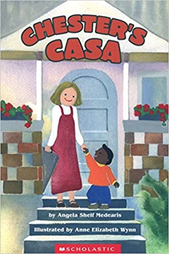 Chester's CASA. Book Cover. Illustration. Woman and Child. Door Step.